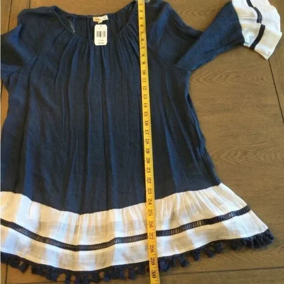 Indigo Soul Tunic Blouse Women’s Size Large Color Navy White 3/4 Sleeve - Picture 12 of 13